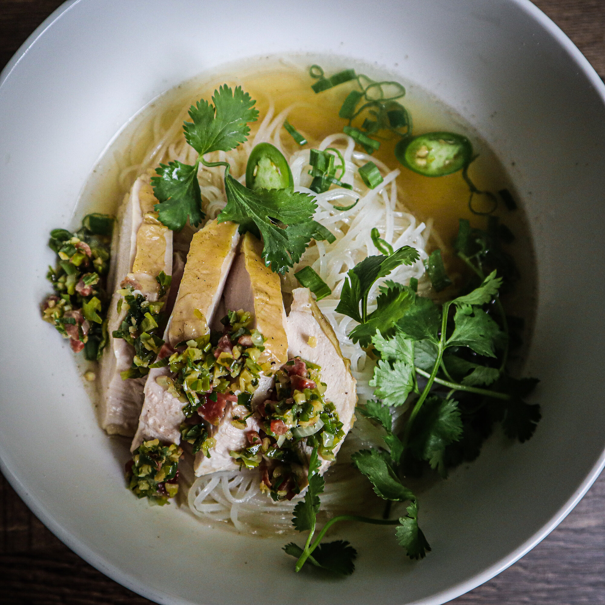 vietnamese pho ga chicken soup with soft boiled egg