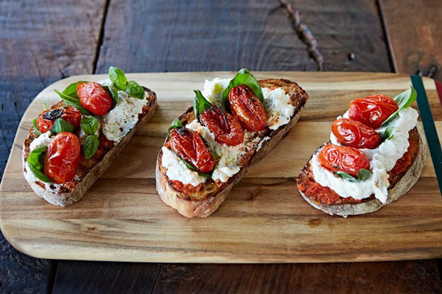 baked bruschetta with mozzarella