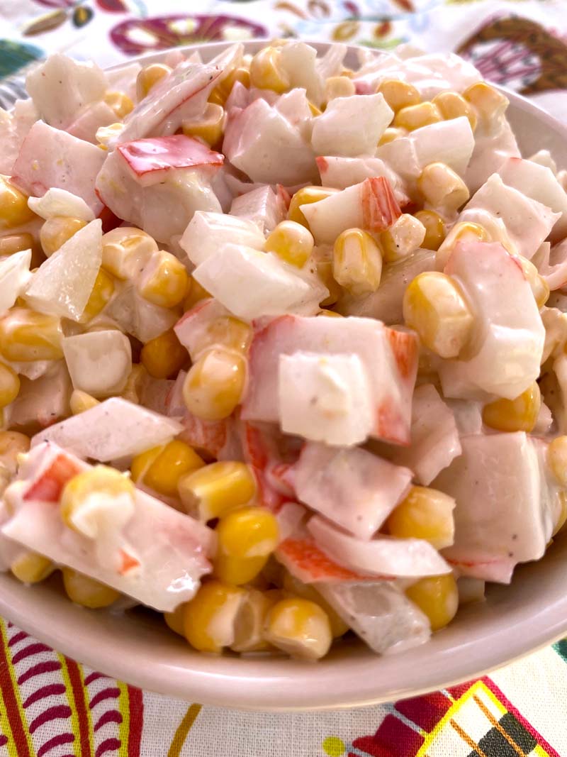 cabbage salad with corn and crab sticks