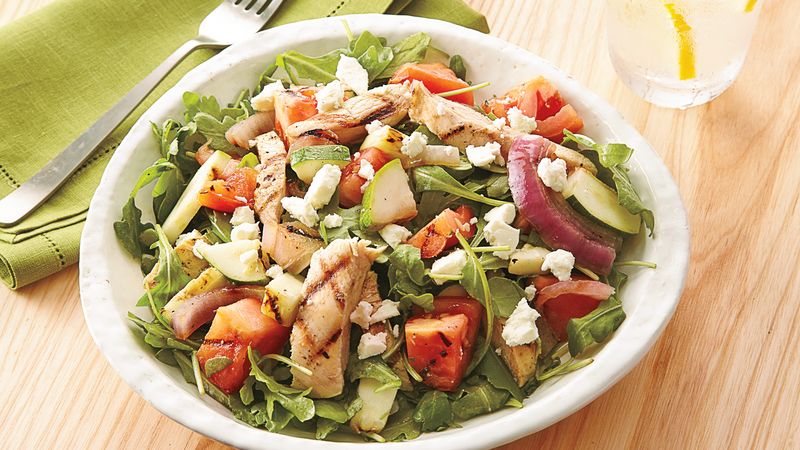 chicken pieces with vegetable fruit salad