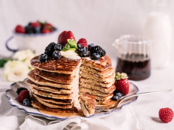 coconut flour pancakes with blueberry chocolate