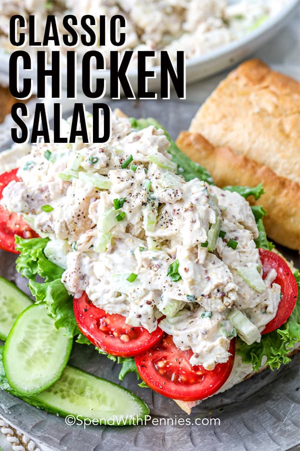 fresh chicken salad with grapes and celery stalk