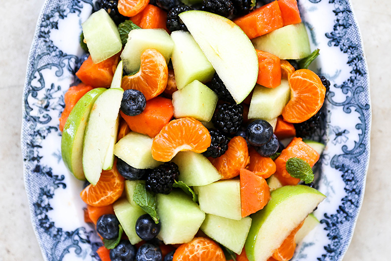 fruit salad with birch syrup dressing