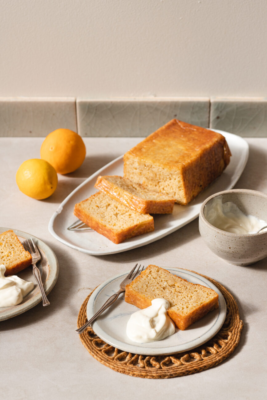 inverted plum lemon pudding bread