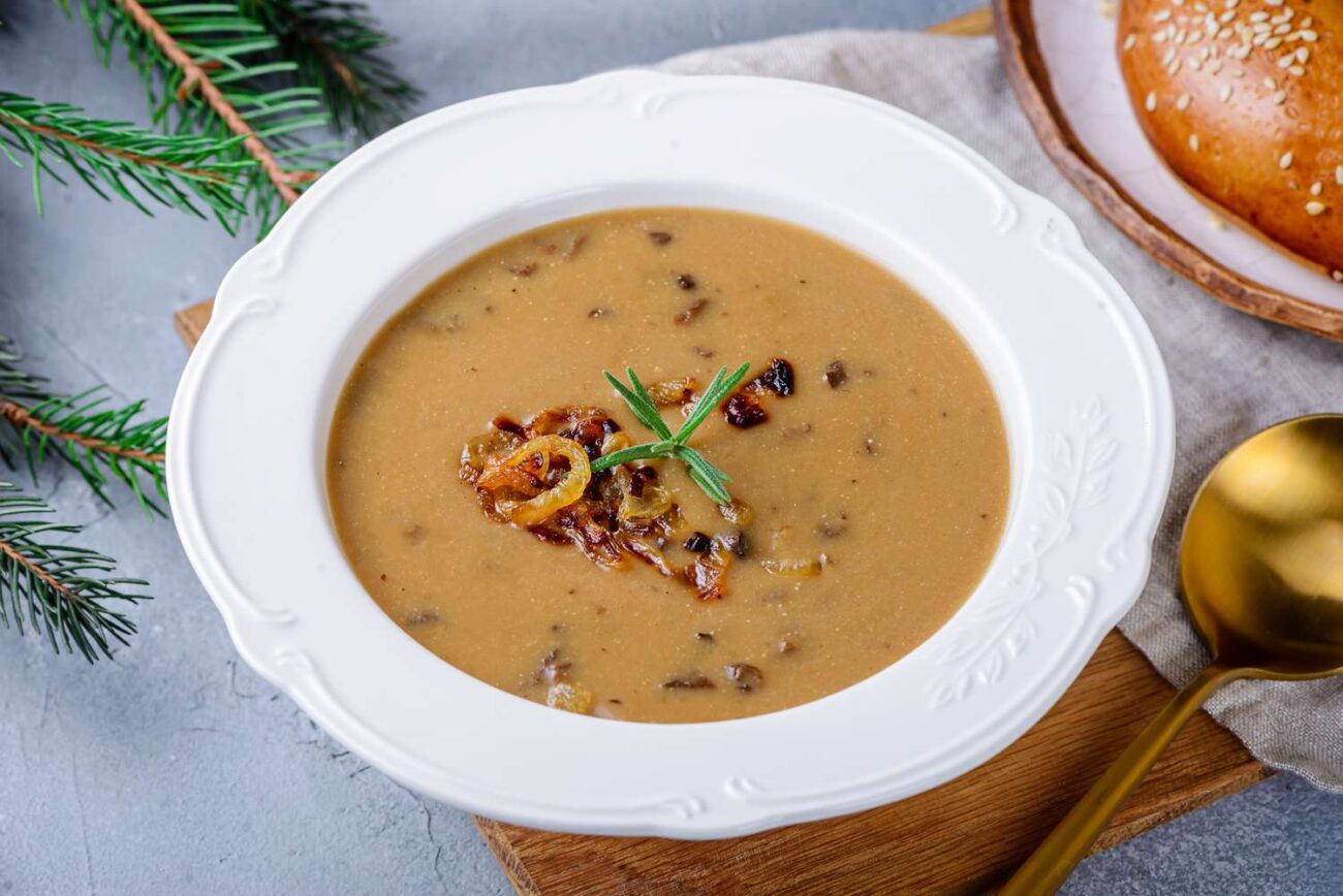 lentil soup with sauerkraut and mushrooms