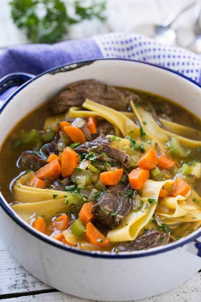 meat broth with noodles