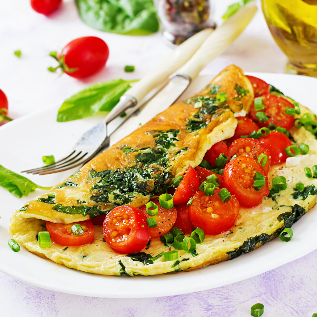 omelette with spinach and bear garlic