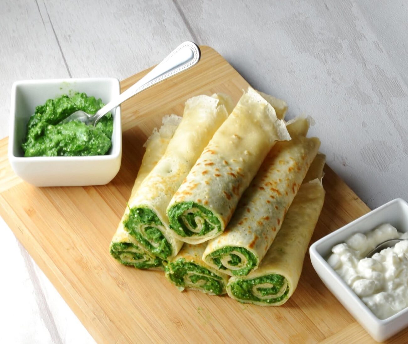 pancakes with pesto and cottage cheese