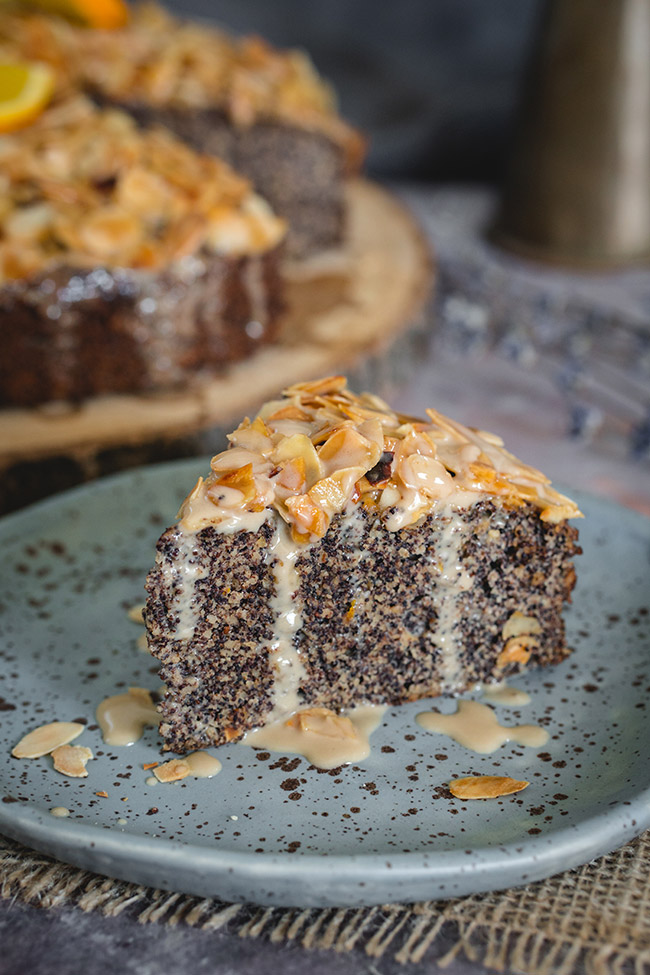 poppy seed cake with chocolate icing