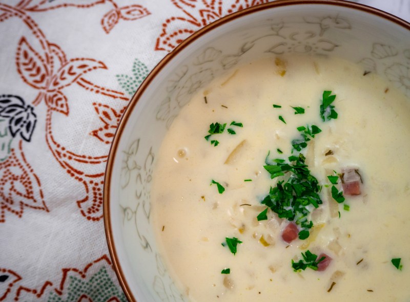 potato soup with cheese and egg