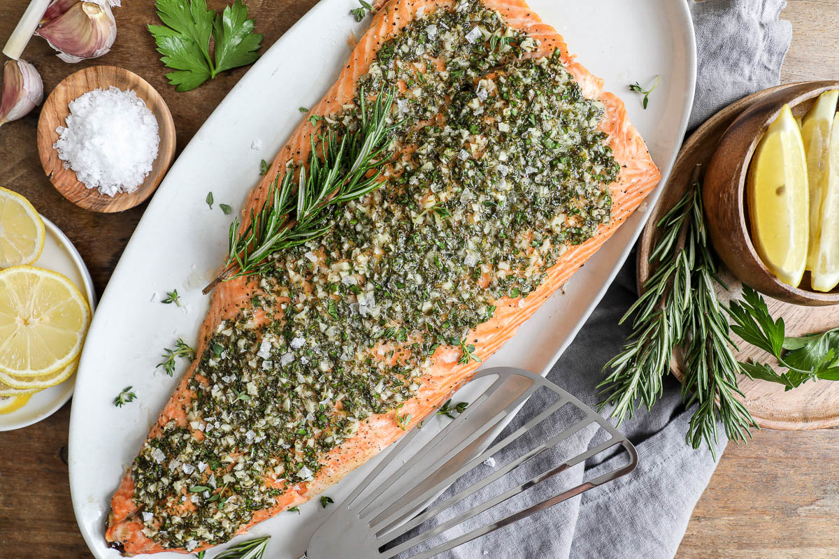 salmon in herb butter