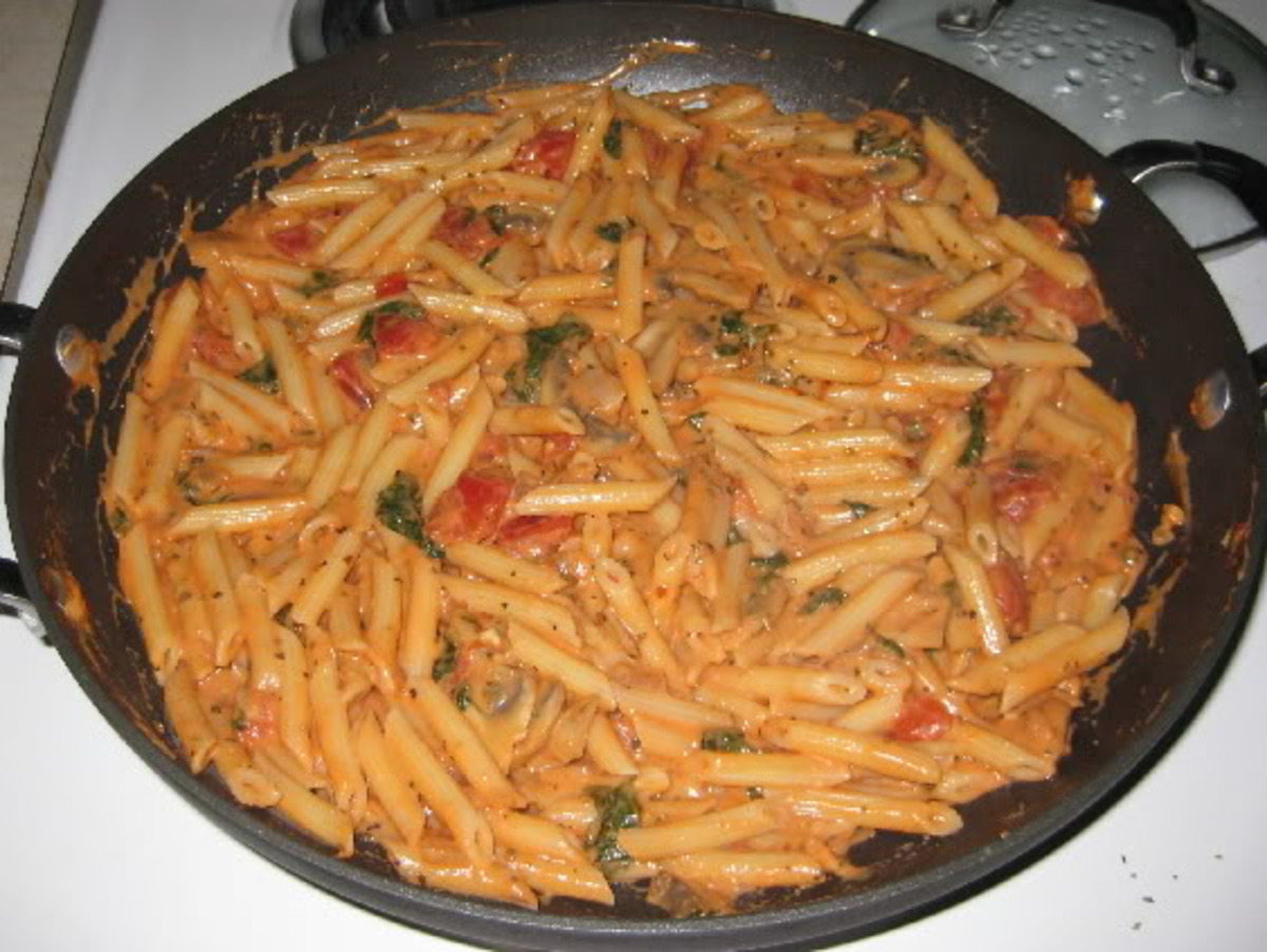 spinach penne with oaks in white wine