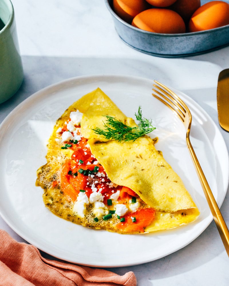 stuffed omelettes with smoked salmon and cheese