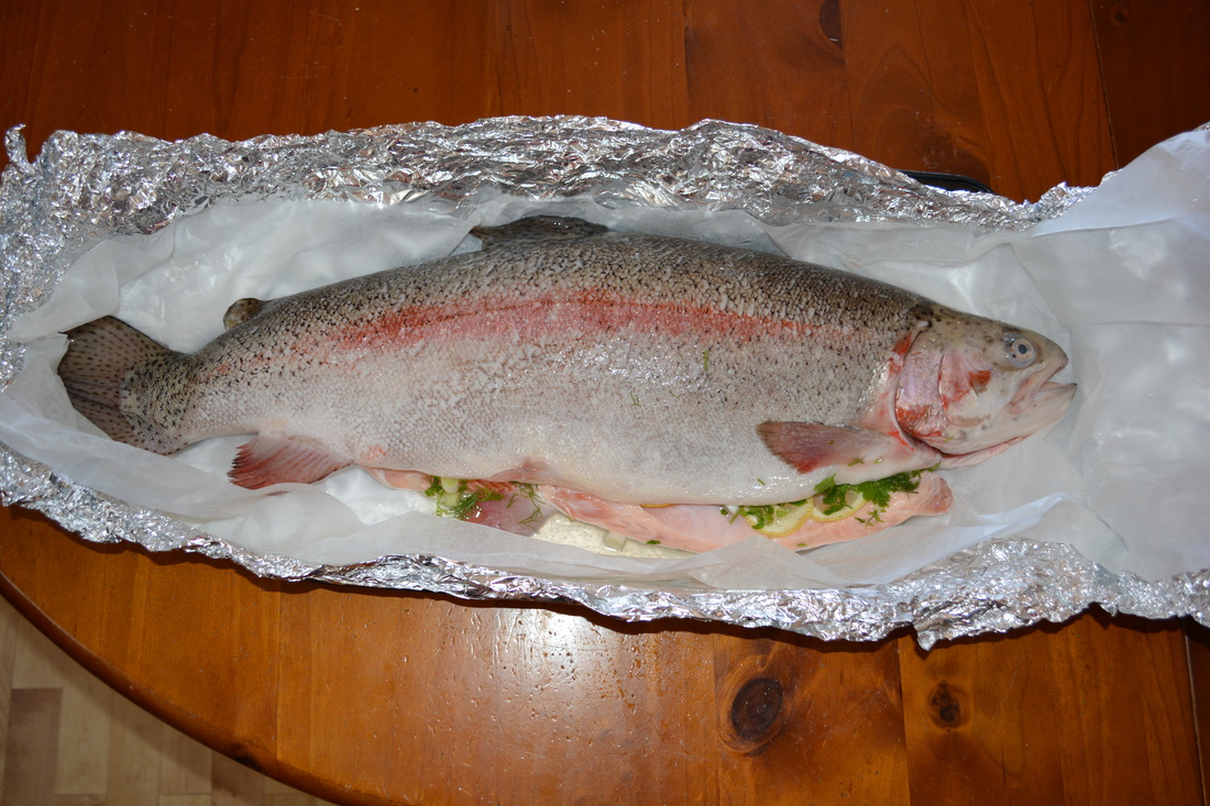 stuffed trout in foil