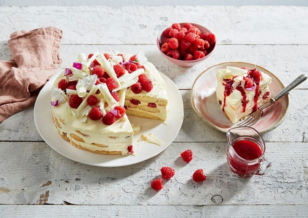 tiramisu with raspberries