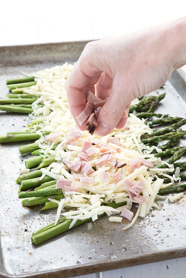 baked asparagus with ham cheese and capers
