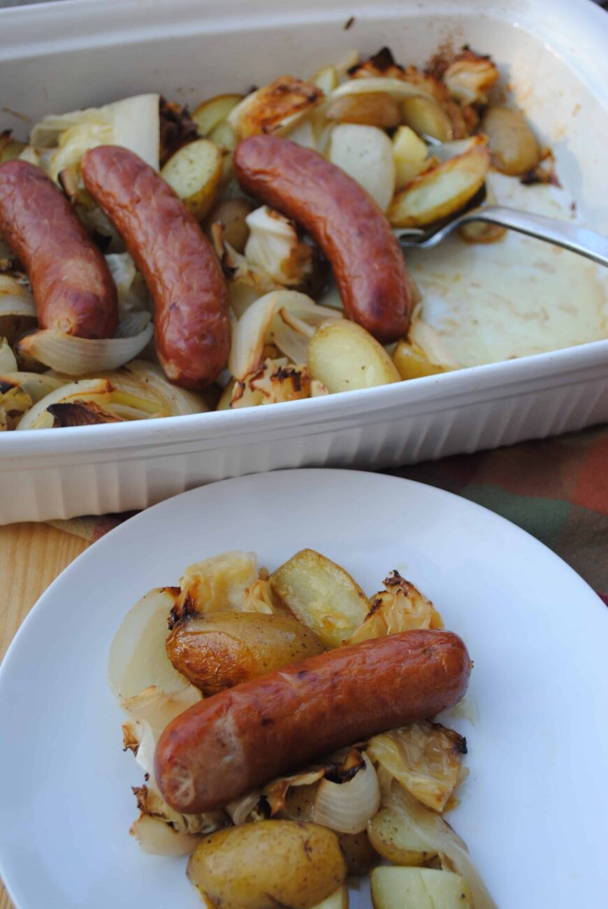 baked potatoes with cabbage and sausage