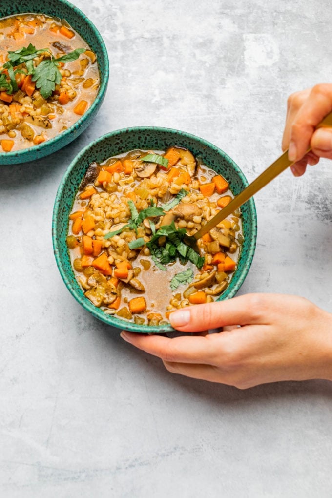 barley wild mushroom peas and dill vegetarian soup recipe