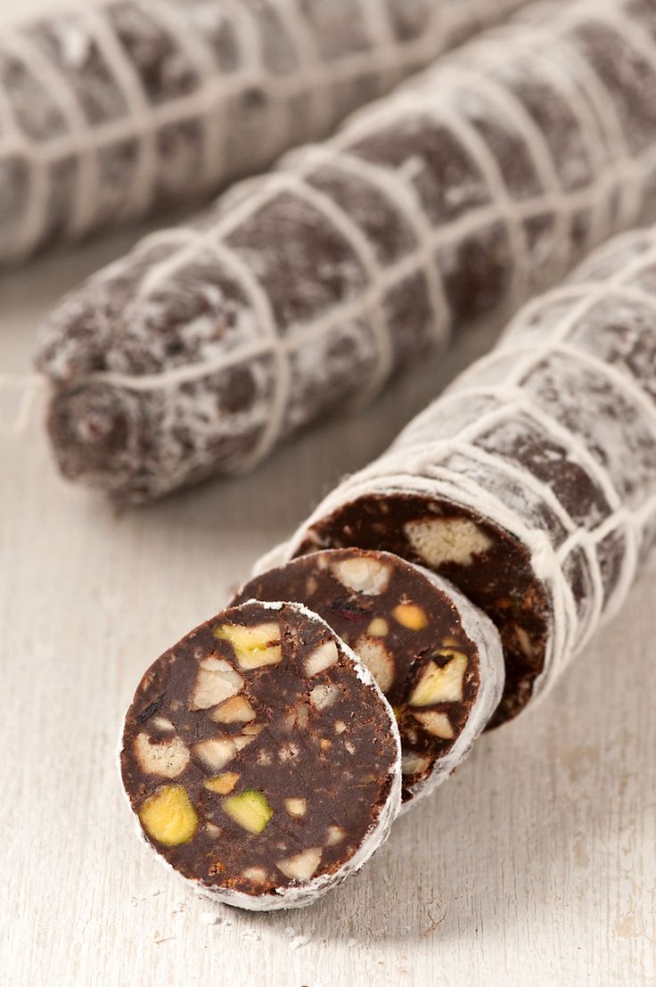 cocoa salami with pistachios