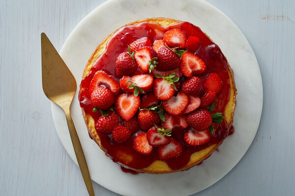 healthy cake with strawberry jam