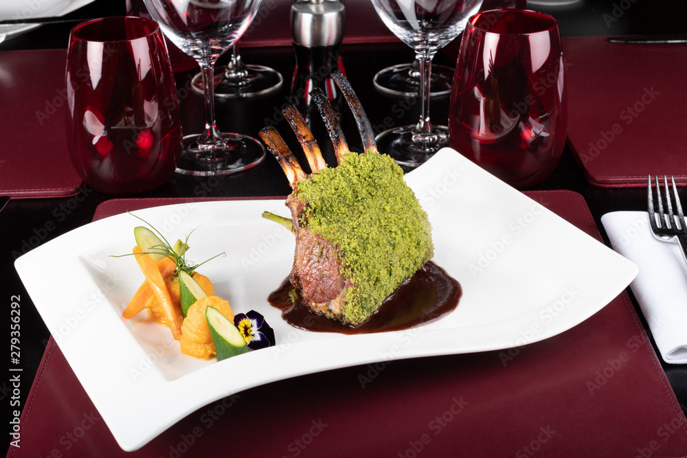 herbed lamb with wine sauce and potato puree