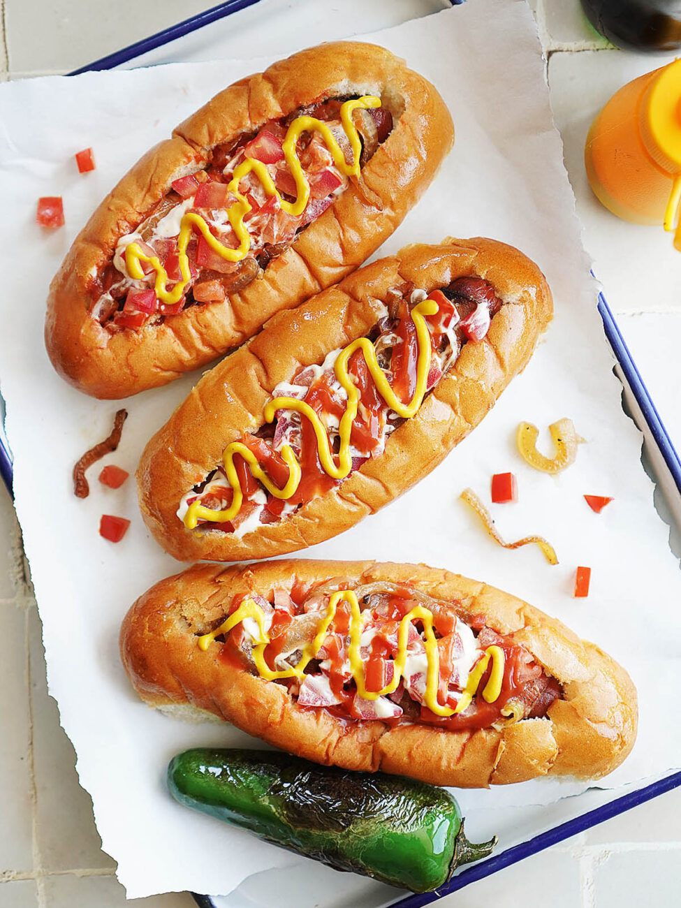 hot dogs with tomato salsa