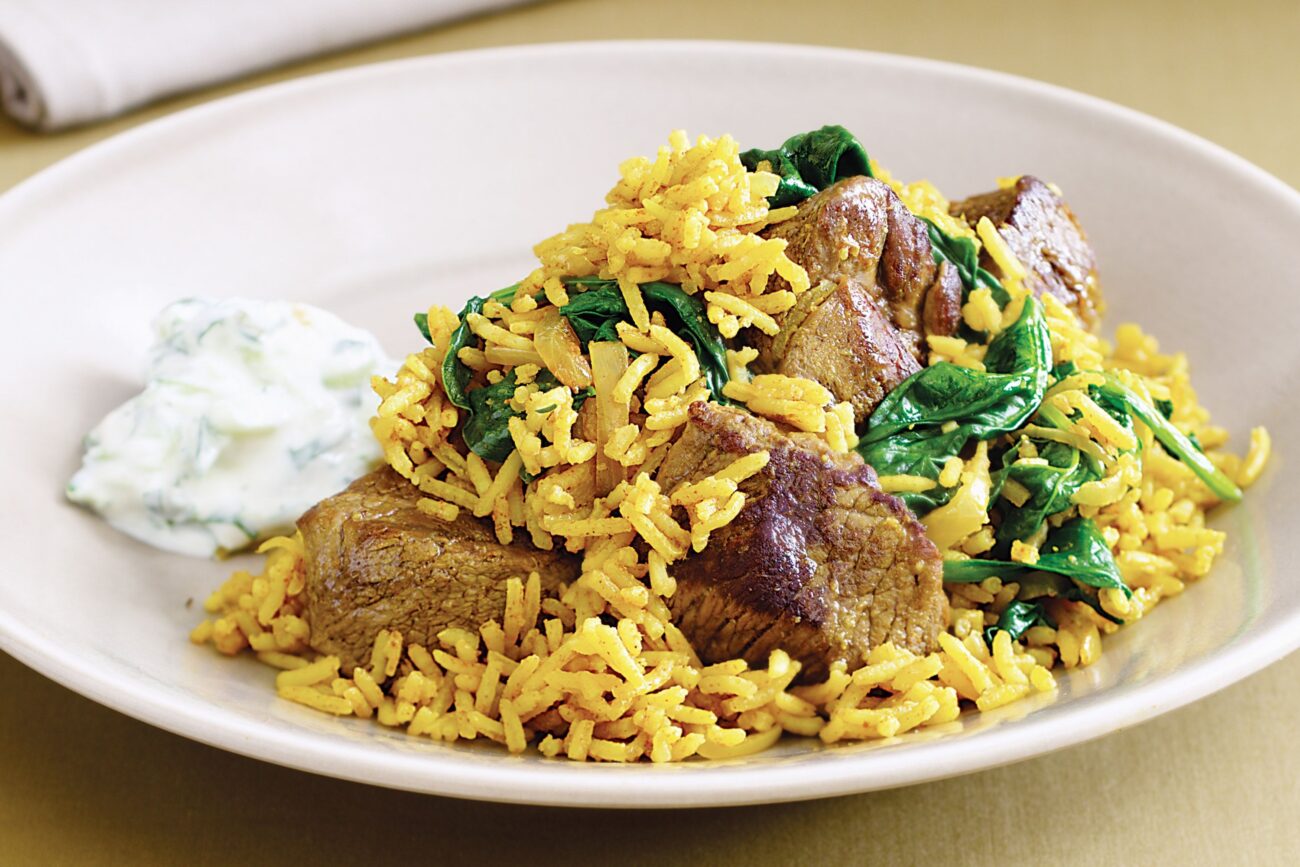 lamb chorba with spinach and rice