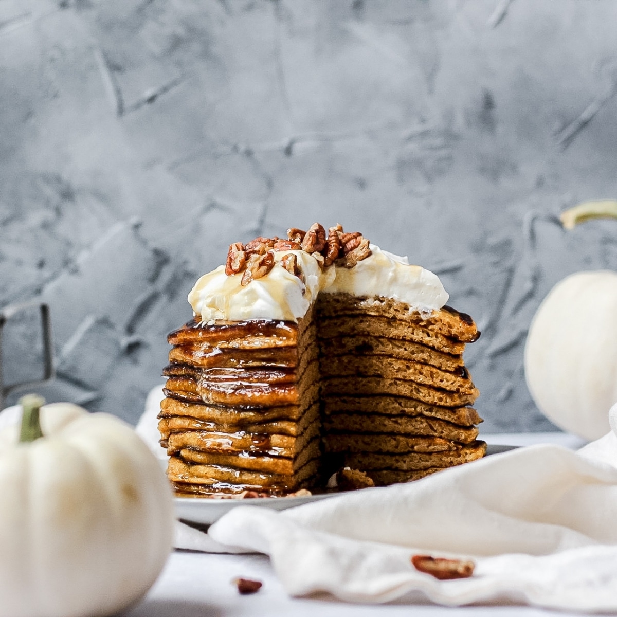 mug sourdough pancakes with hokkaido pumpkin and caramelised pears