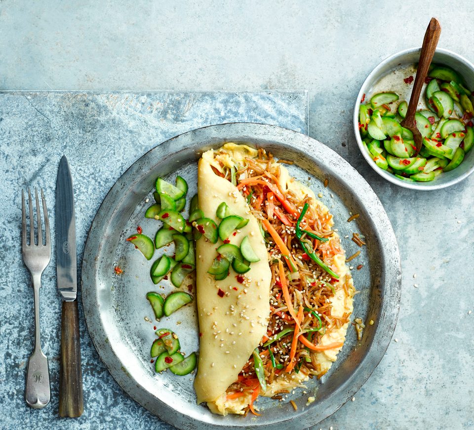 mushroom and cucumber pancakes with niva