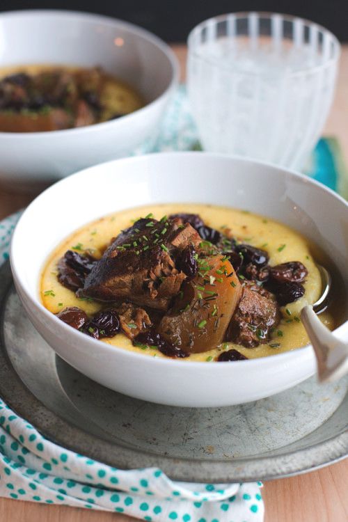 pork sausages with stewed cherries