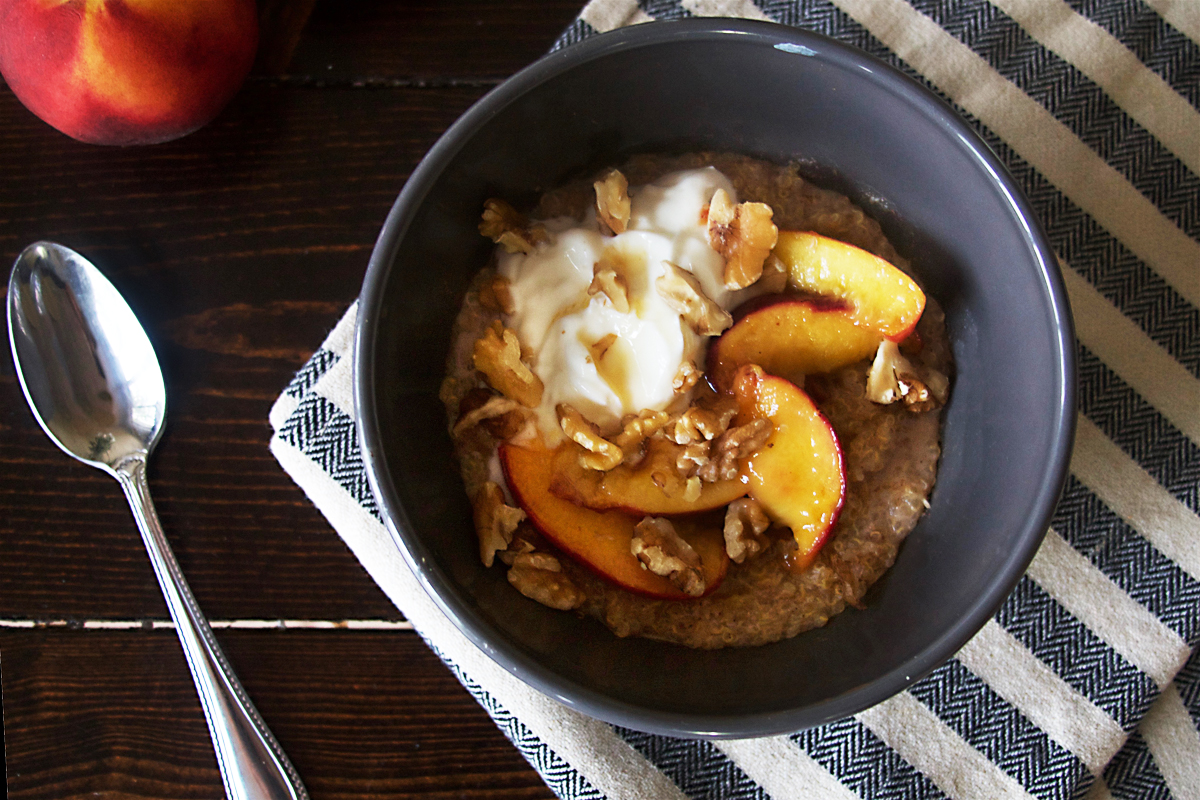 porridge with quinoa chips walnuts and fruit