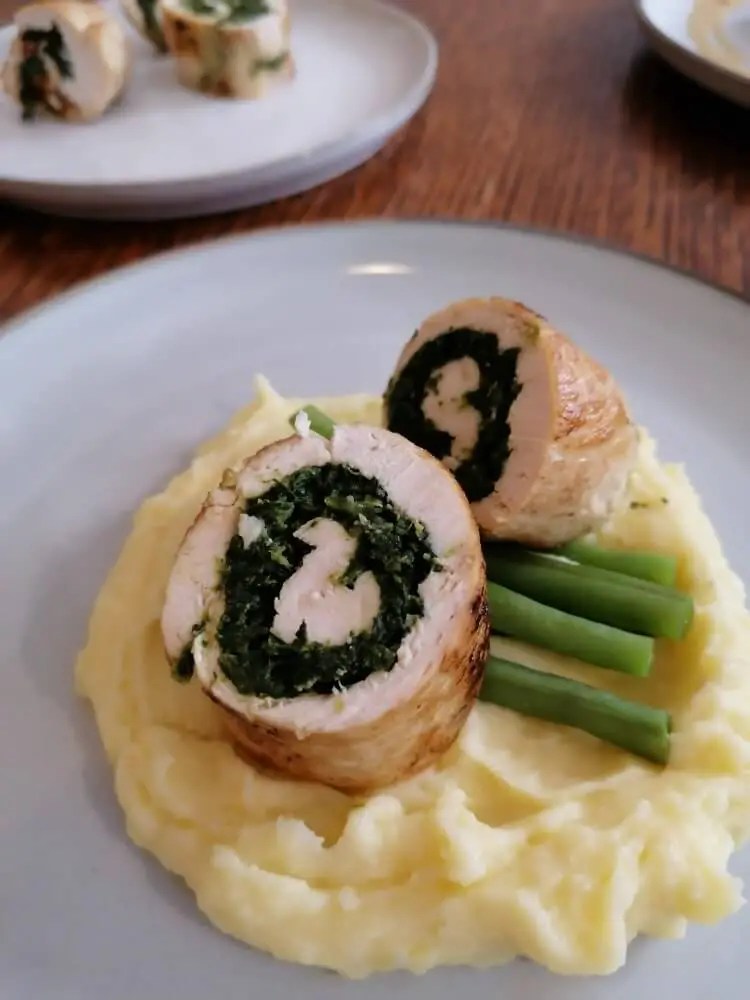 potato roulade with two fillings spinach