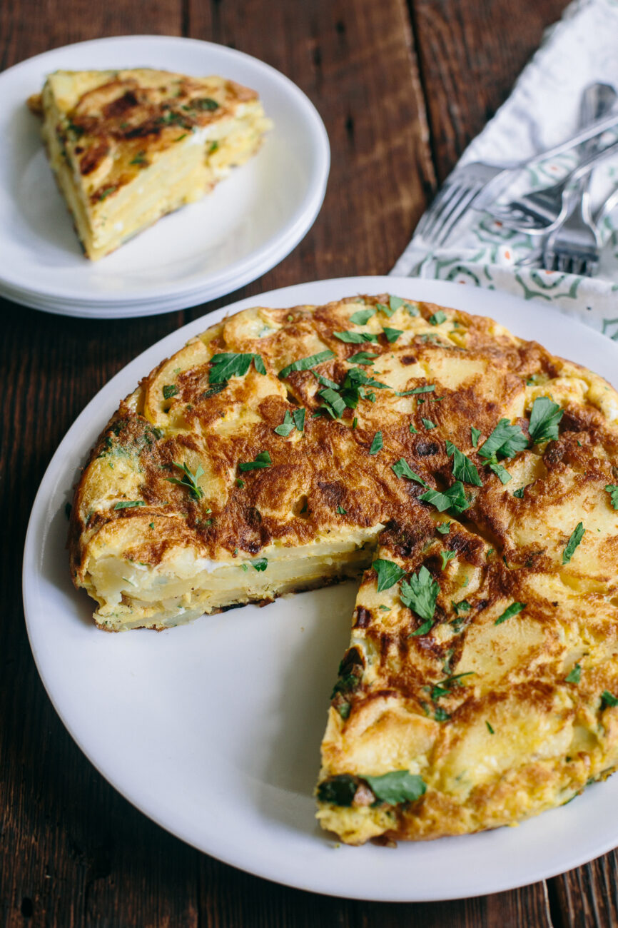 potato tortilla with chorizo and mushrooms