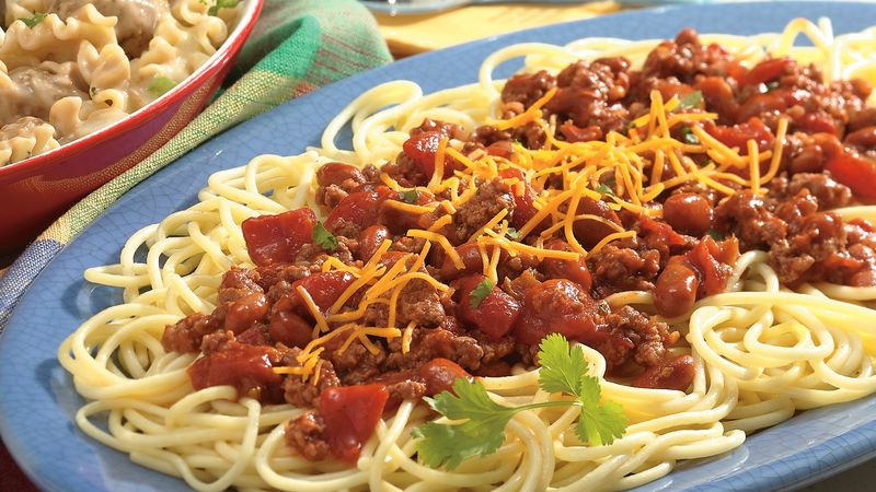 recipe for spaghetti baked with kidney beans and cheese on top