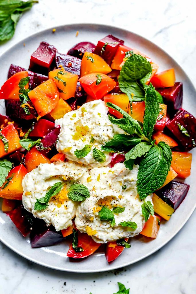 roasted beetroot with mozzarella and basil