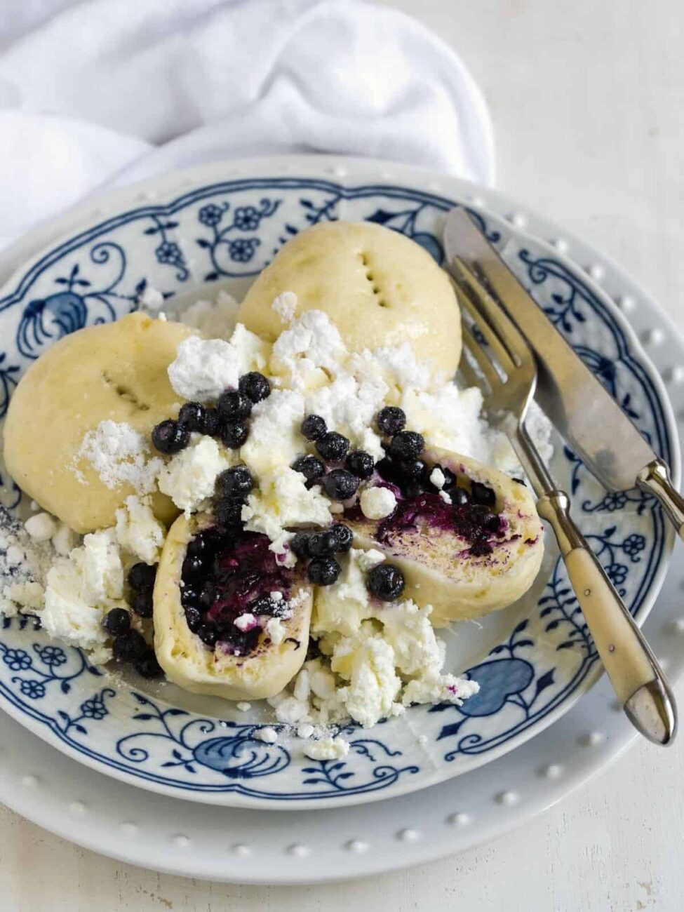 sourdough rolls filled with cottage cheese and blueberries