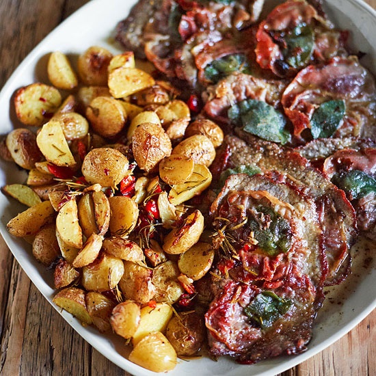 veal saltimbocca with spring potato salad