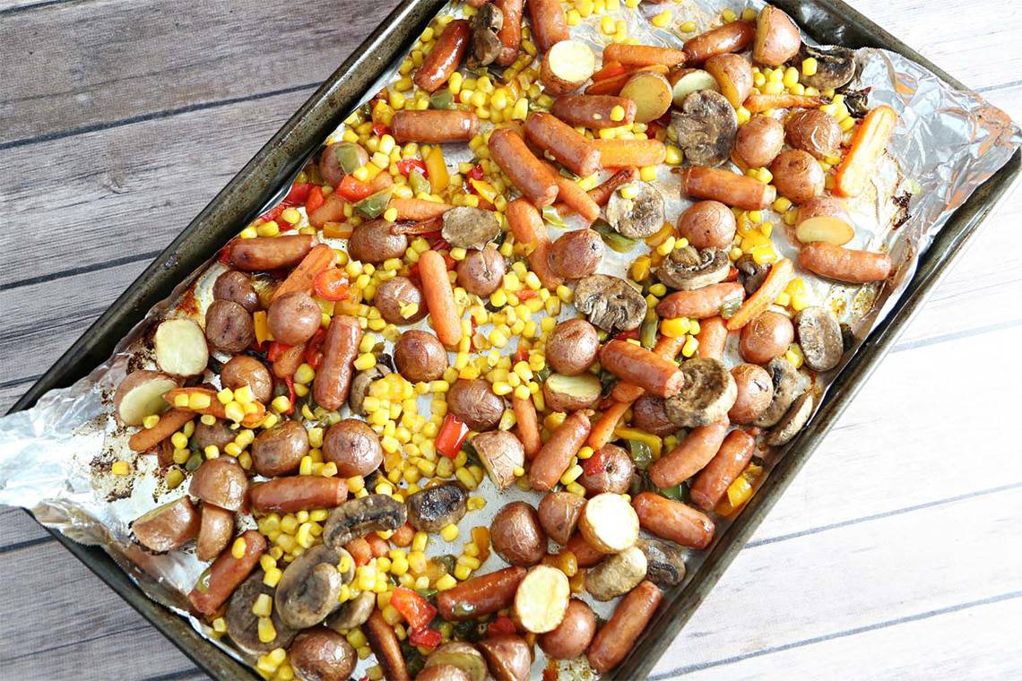 vegetable dish with sausage mushrooms and potatoes